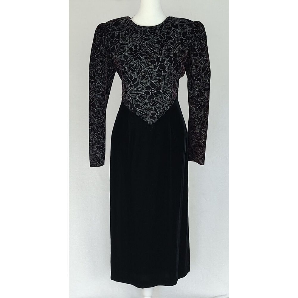 Nancy Bracoloni for Vijack Vintage 80s Velvet Glitter Floral Open Back Gown 7/8